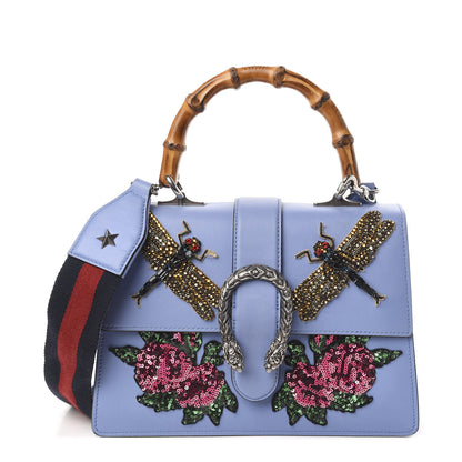 Gucci Calfskin Bamboo Web Embroidered Medium Dionysus Top Handle Bag Light Blue 1 of 12