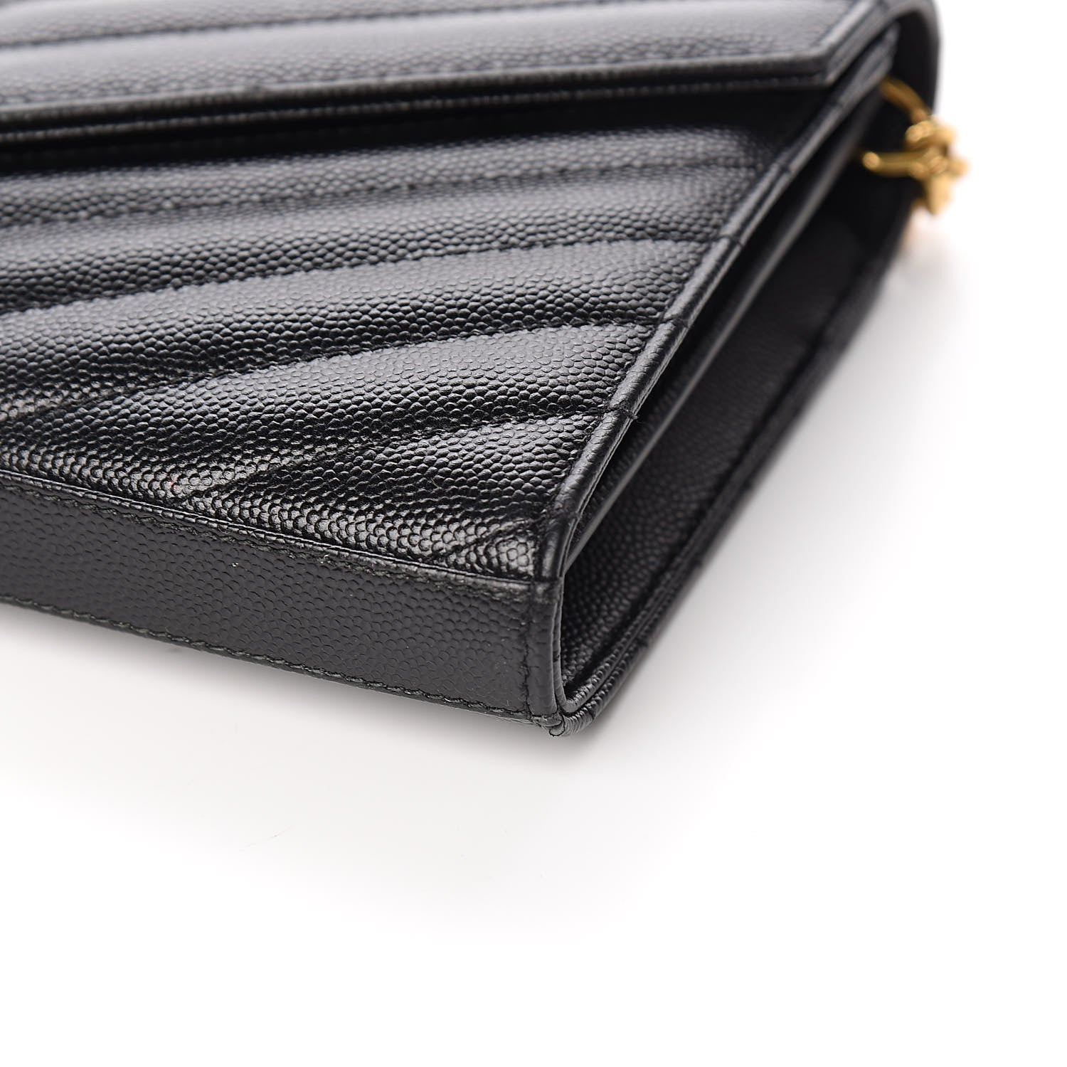 Saint Laurent Grain De Poudre Matelasse Chevron Monogram Chain Wallet Black 8 of 9