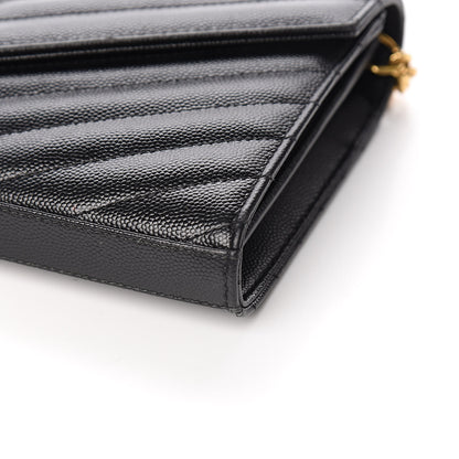 Saint Laurent Grain De Poudre Matelasse Chevron Monogram Chain Wallet Black 8 of 9