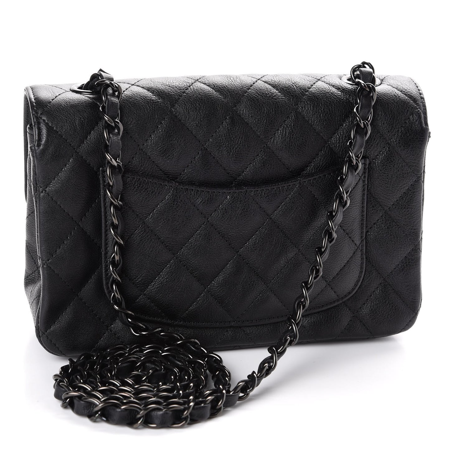 Crumpled Calfskin Quilted Mini Rectangular Flap So Black