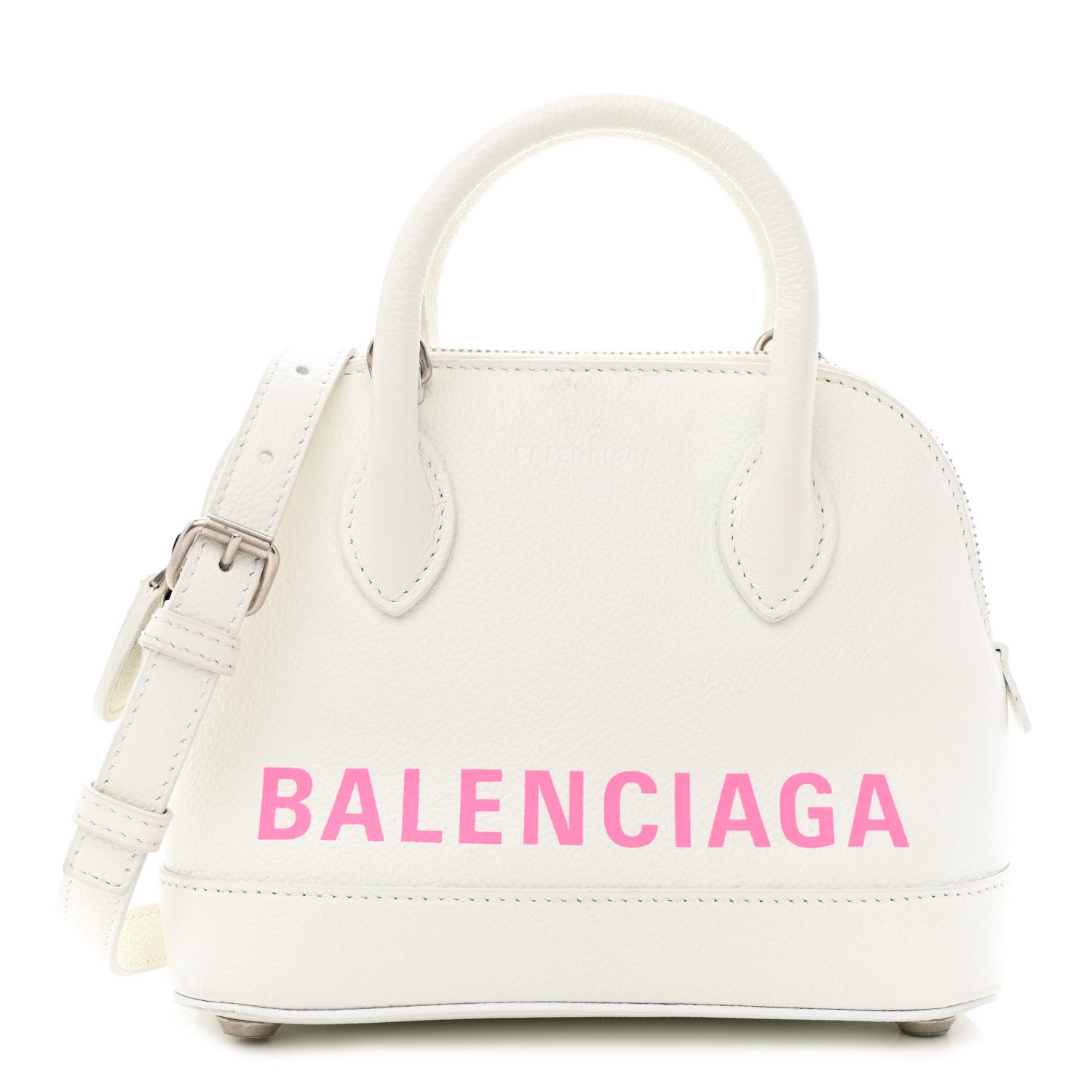 Balenciaga Grained Calfskin Logo XXS Ville Top Handle Bag White Fluo Pink 1 of 14