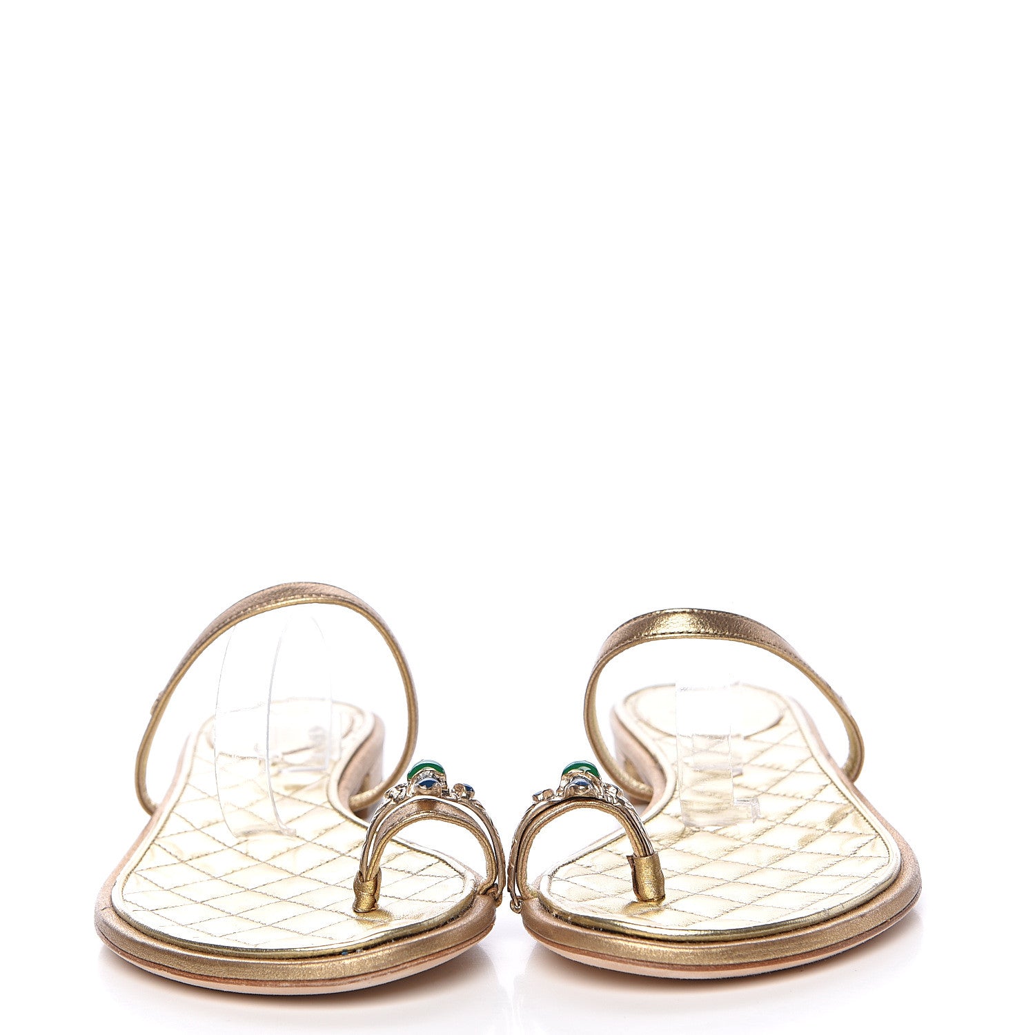 Chanel Metallic Calfskin Jeweled Sandals 36.5 Gold 2 of 10