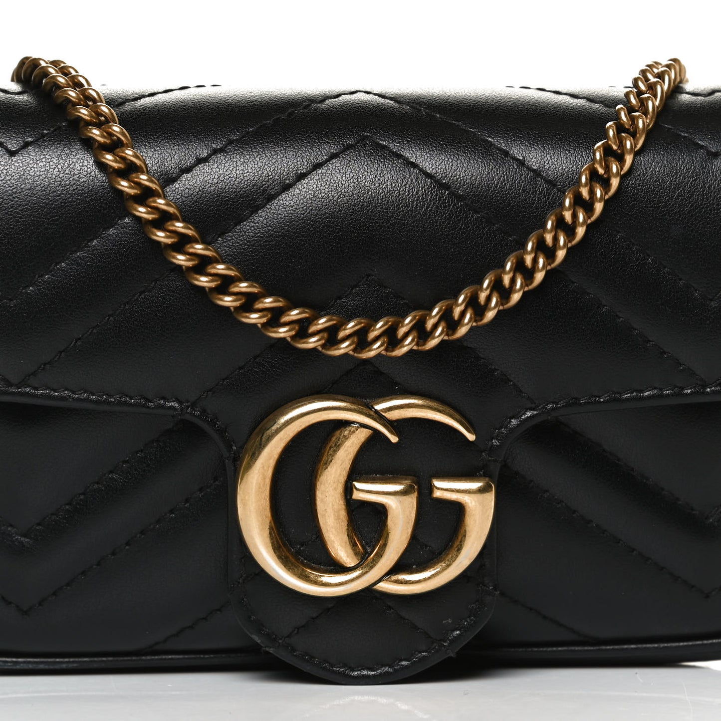 Calfskin Matelasse Super Mini GG Marmont Shoulder Bag Black