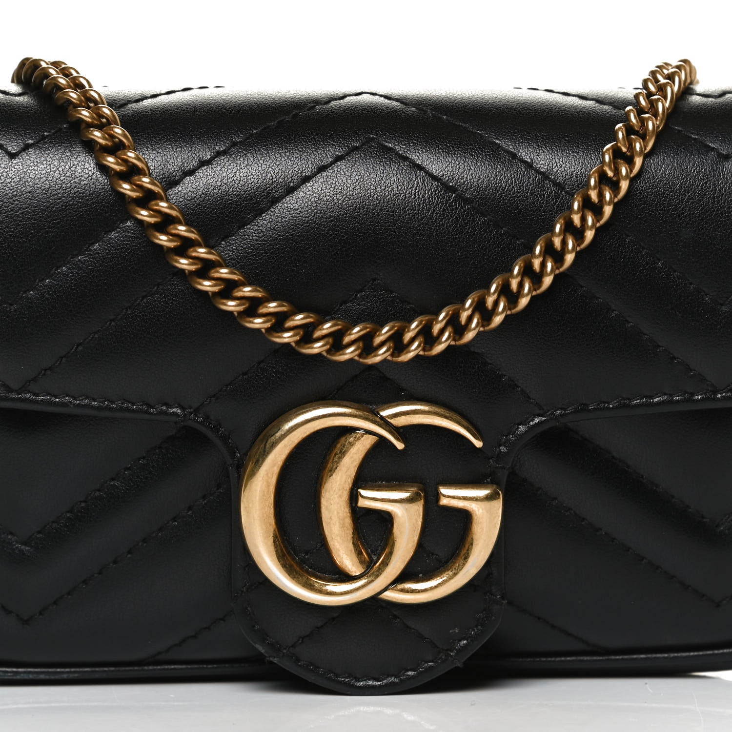 Gucci Calfskin Matelasse Super Mini GG Marmont Shoulder Bag Black 8 of 13