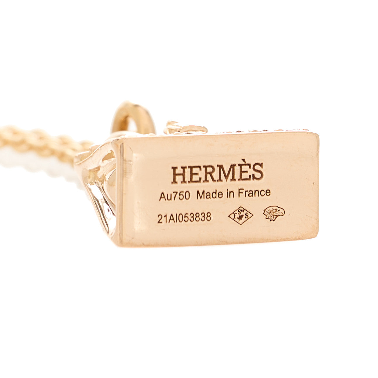 Hermes 18K Rose Gold Diamond Birkin Amulettes Pendant Necklace 5 of 5