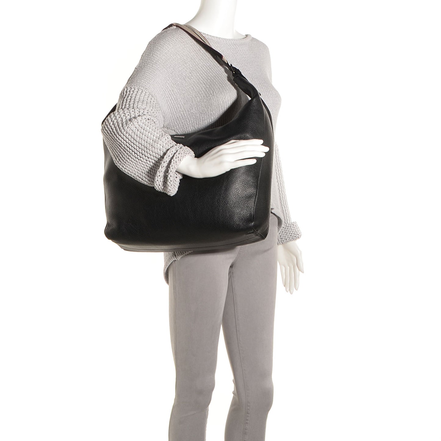 Grainy Leather Calfskin Large Hobo Black
