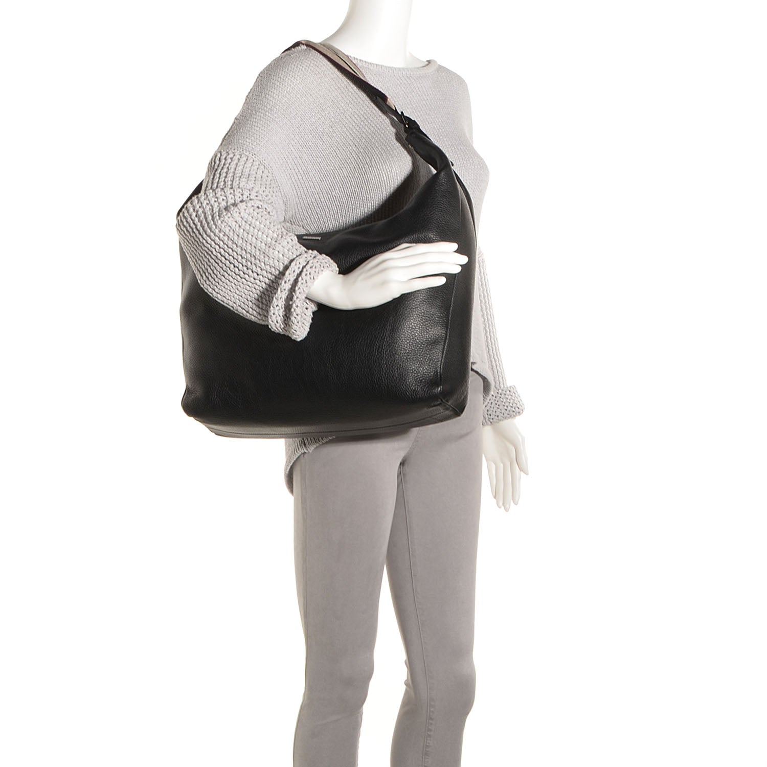 Burberry Grainy Leather Calfskin Large Hobo Black 2 of 10
