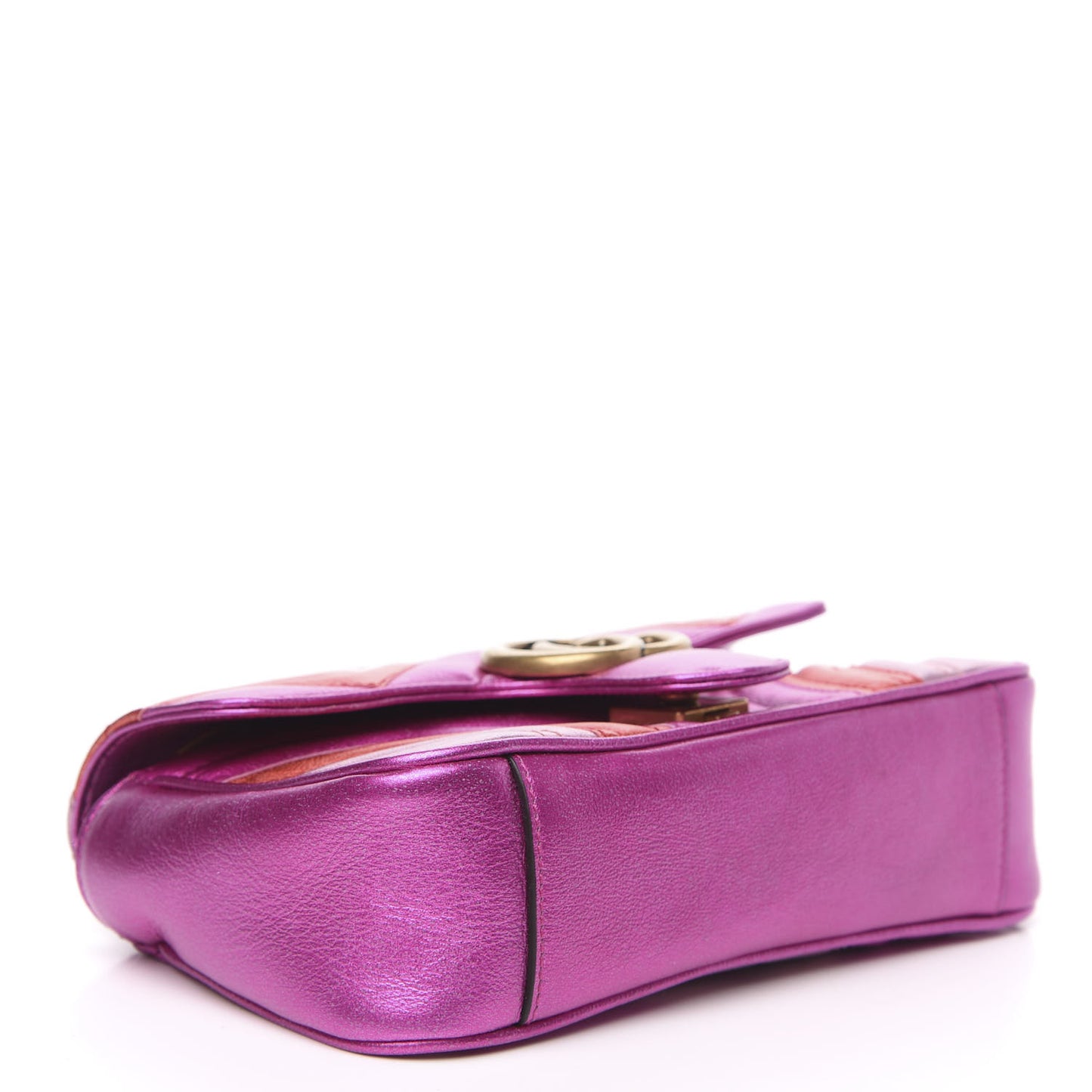 Metallic Calfskin Matelasse Mini GG Marmont Shoulder Bag Fuchsia