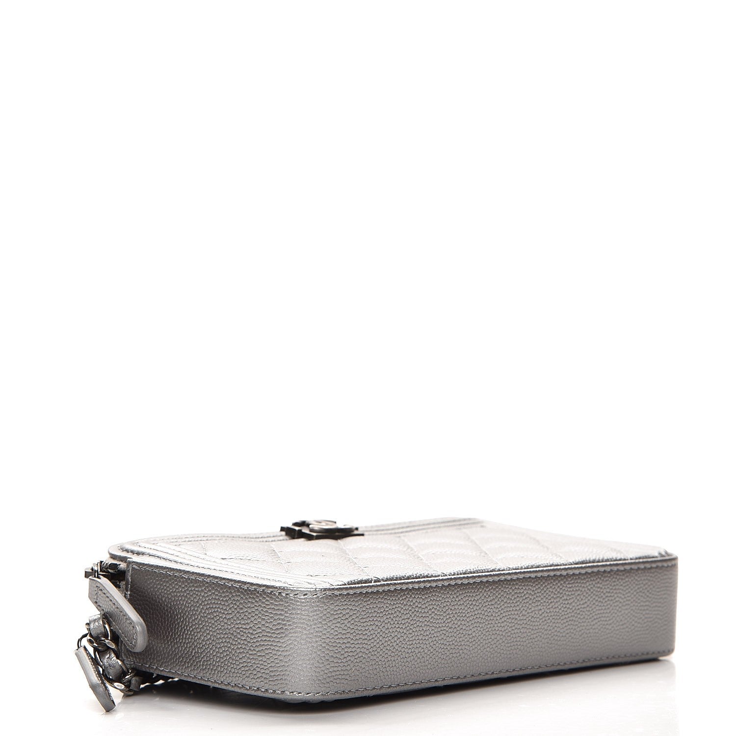 Chanel Metallic Caviar Quilted Small Boy Clutch With Chain Silver 4 of 9