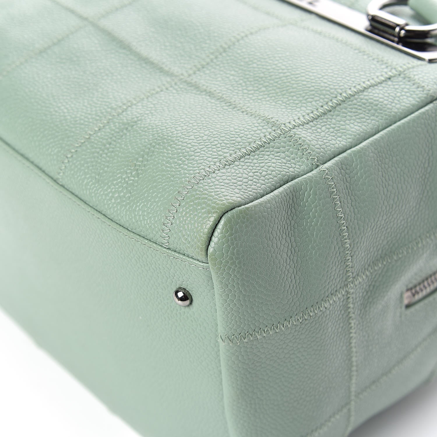 Chanel Caviar Square Stitched Small Bowler Light Green 10 of 13