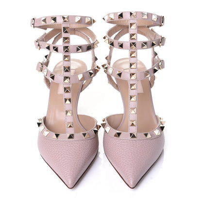 Valentino Garavani Pebbled Calfskin Rockstud Ankle Strap Low Heel Pumps 36 Poudre 5 of 11