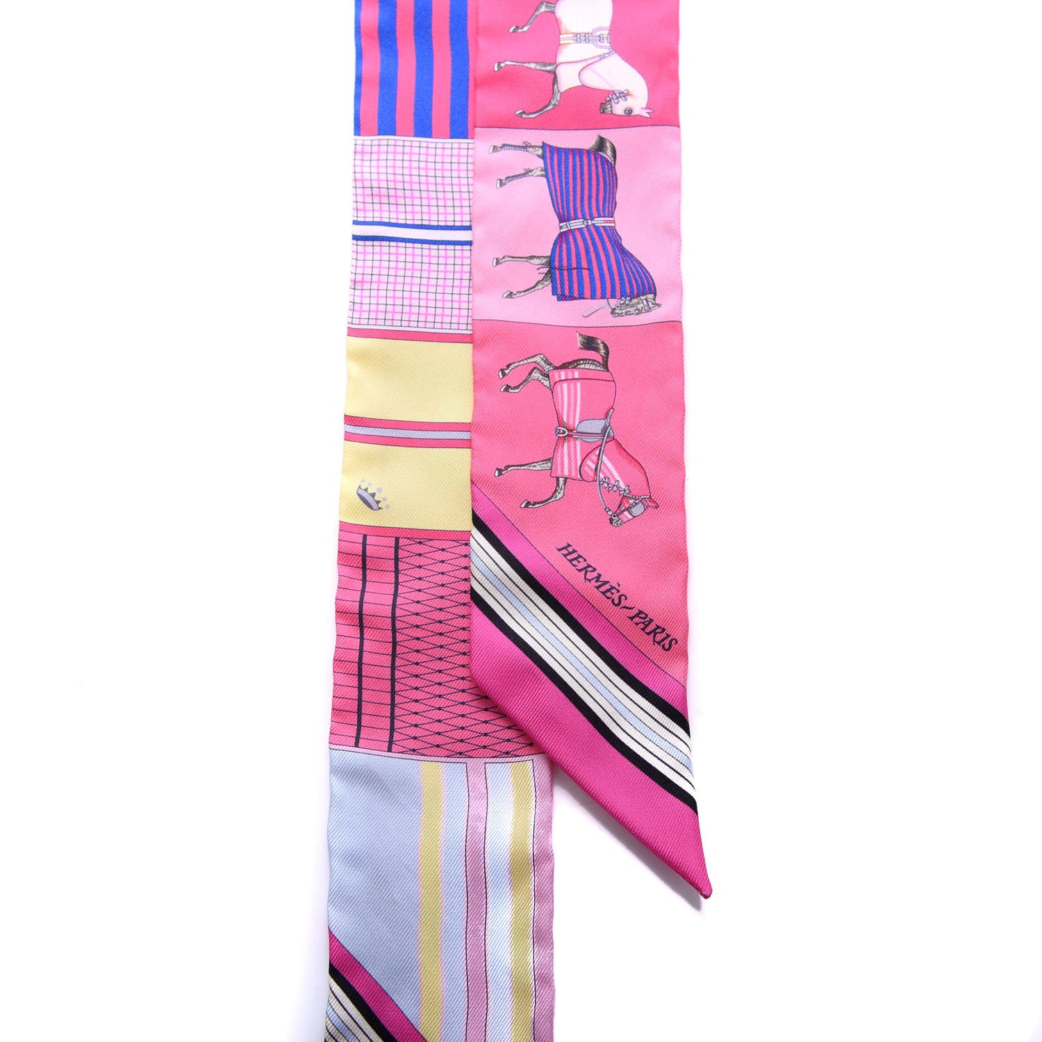 Hermes Silk Couvertures Nouvelles Twilly Jaune Vif Rose Vert 2 of 4