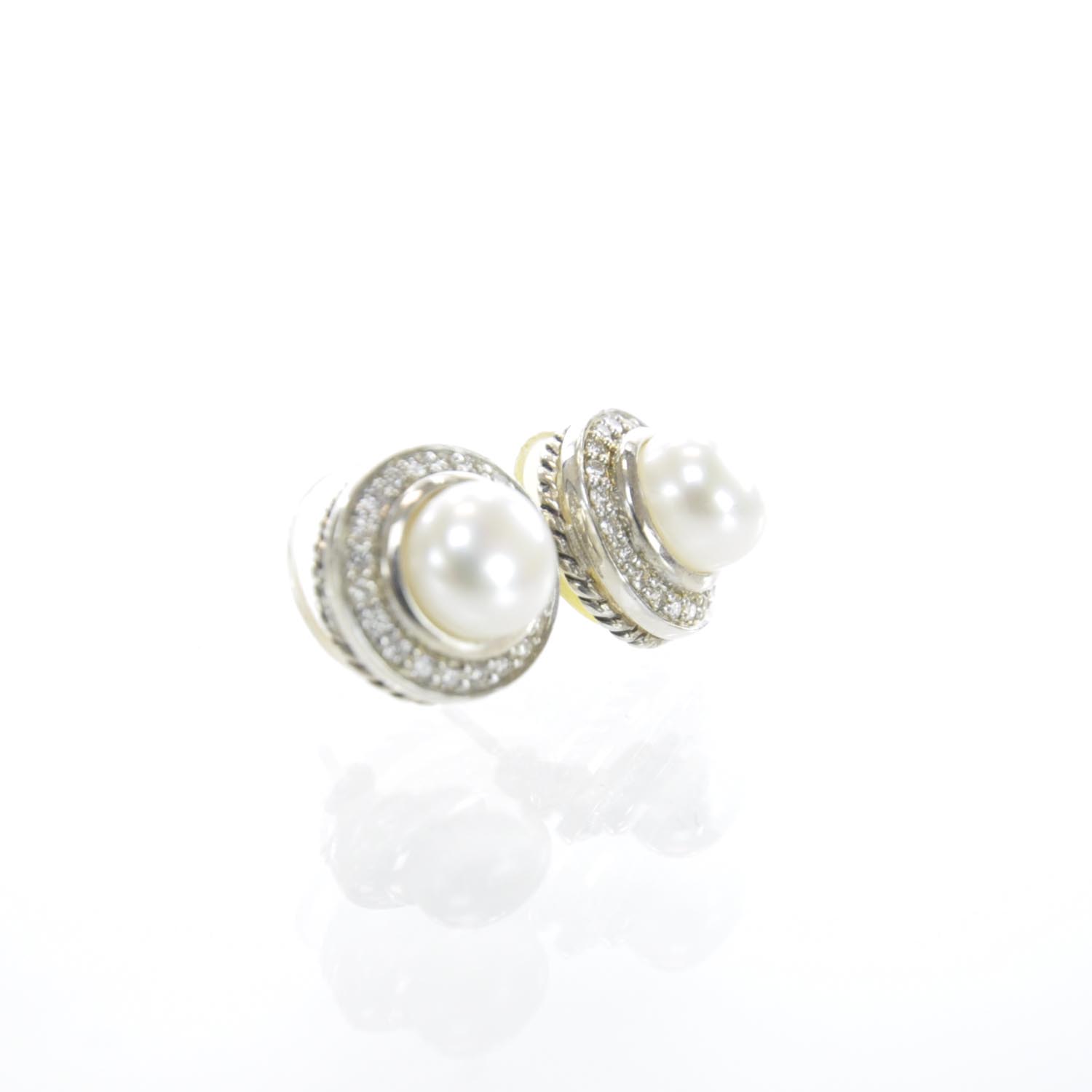 David Yurman Sterling Silver Diamond Pearl Petite Albion Earrings 5 of 5