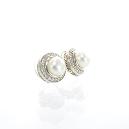 David Yurman Sterling Silver Diamond Pearl Petite Albion Earrings 5 of 5