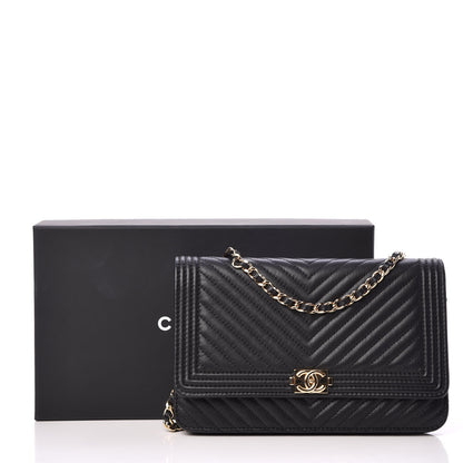 Chanel Calfskin Chevron Quilted Boy Wallet On Chain WOC Black 10 of 10