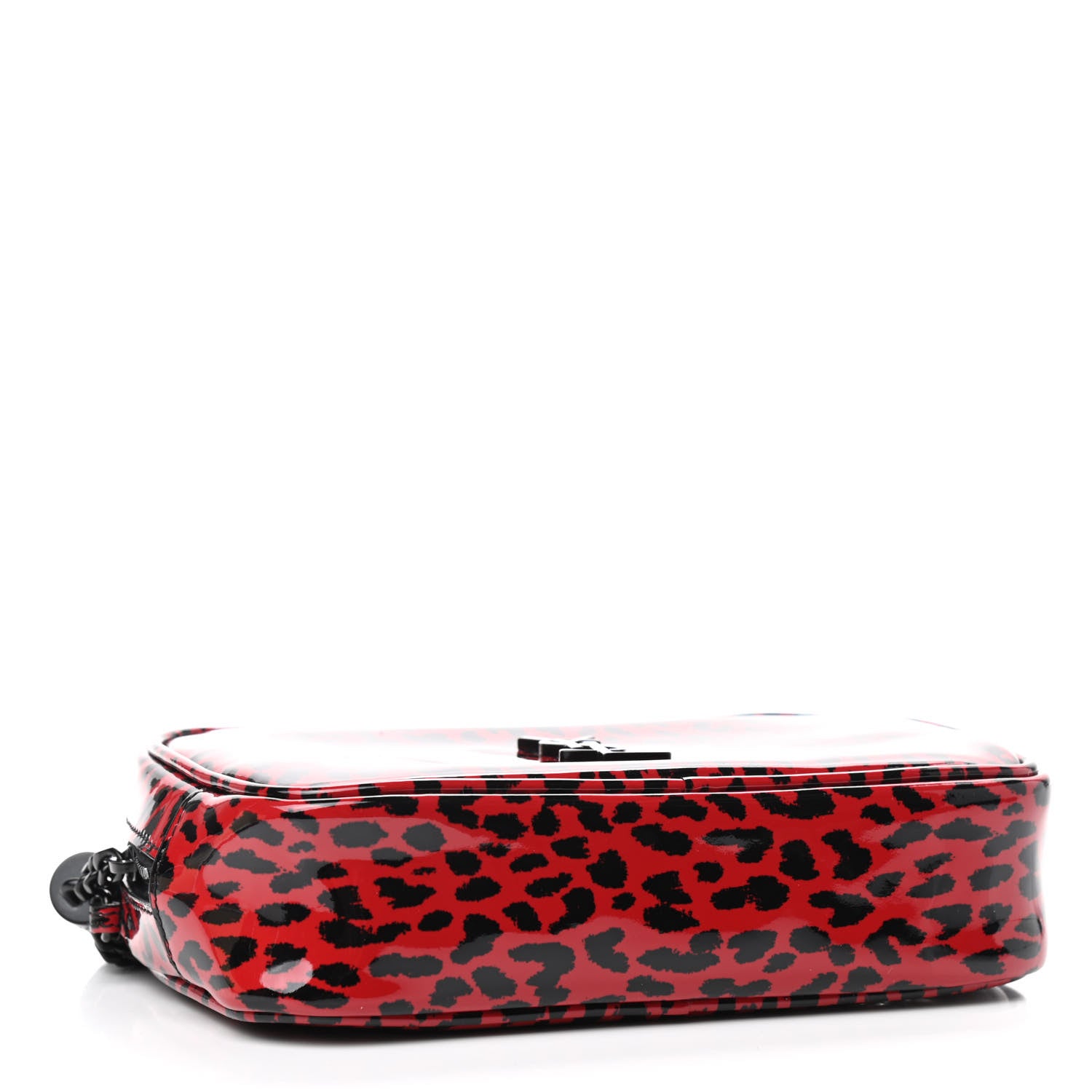 Saint Laurent Patent Calfskin Leopard Print Monogram Mini Lou Camera Bag Red 4 of 9