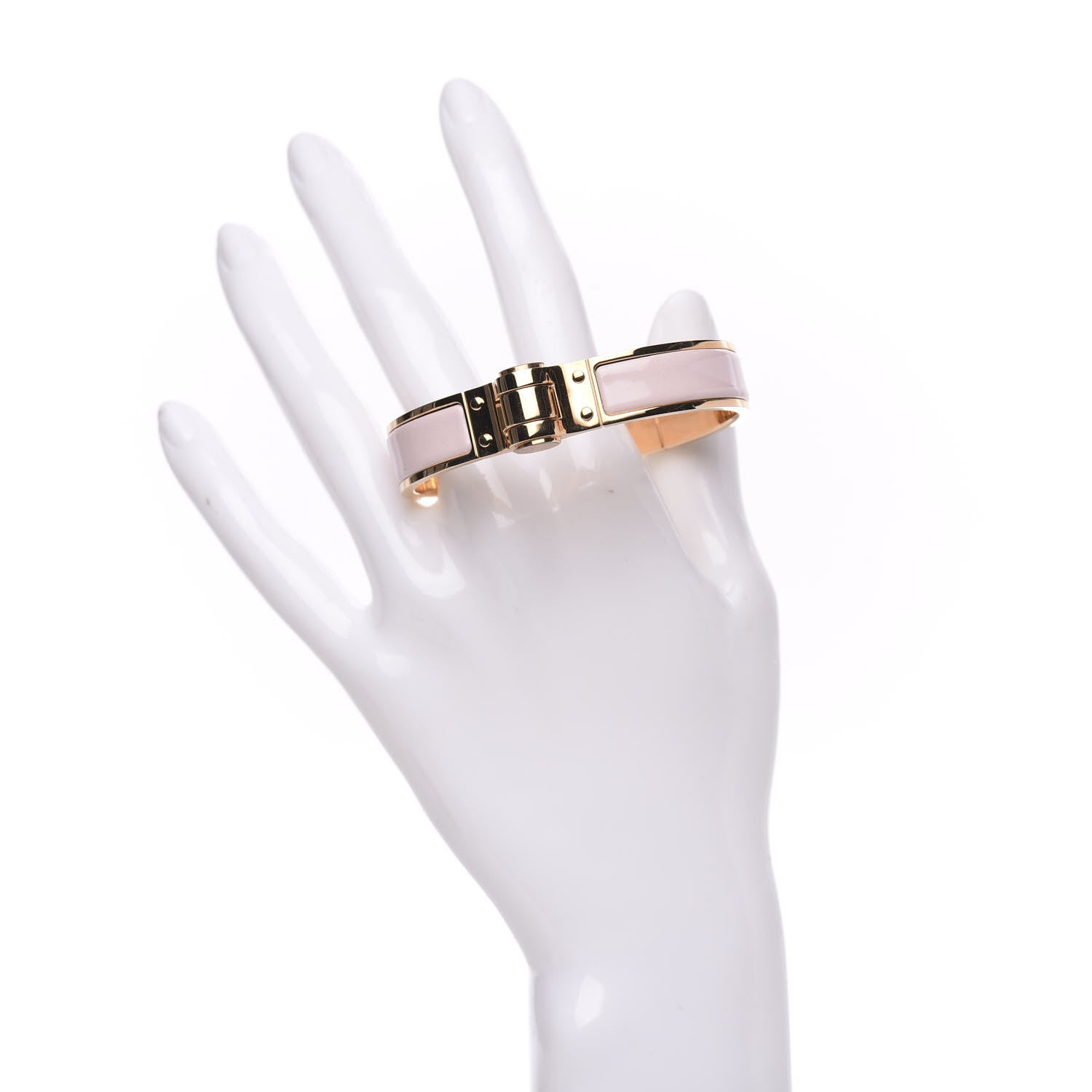 Hermes Enamel Charniere Uni Narrow Hinged Bracelet S Rose Candeur 2 of 6