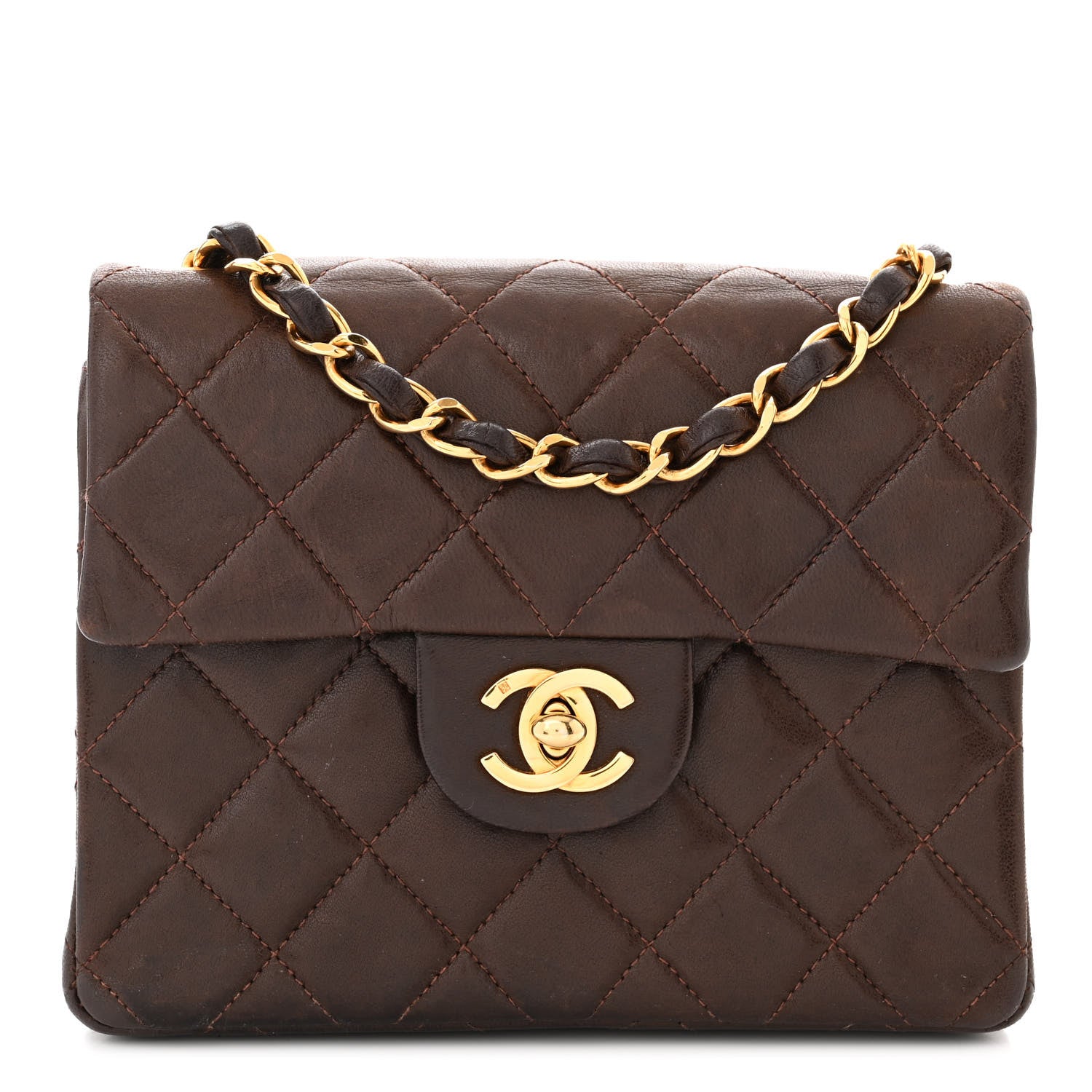 Chanel Lambskin Quilted Mini Square Flap Bag Dark Brown 1 of 13