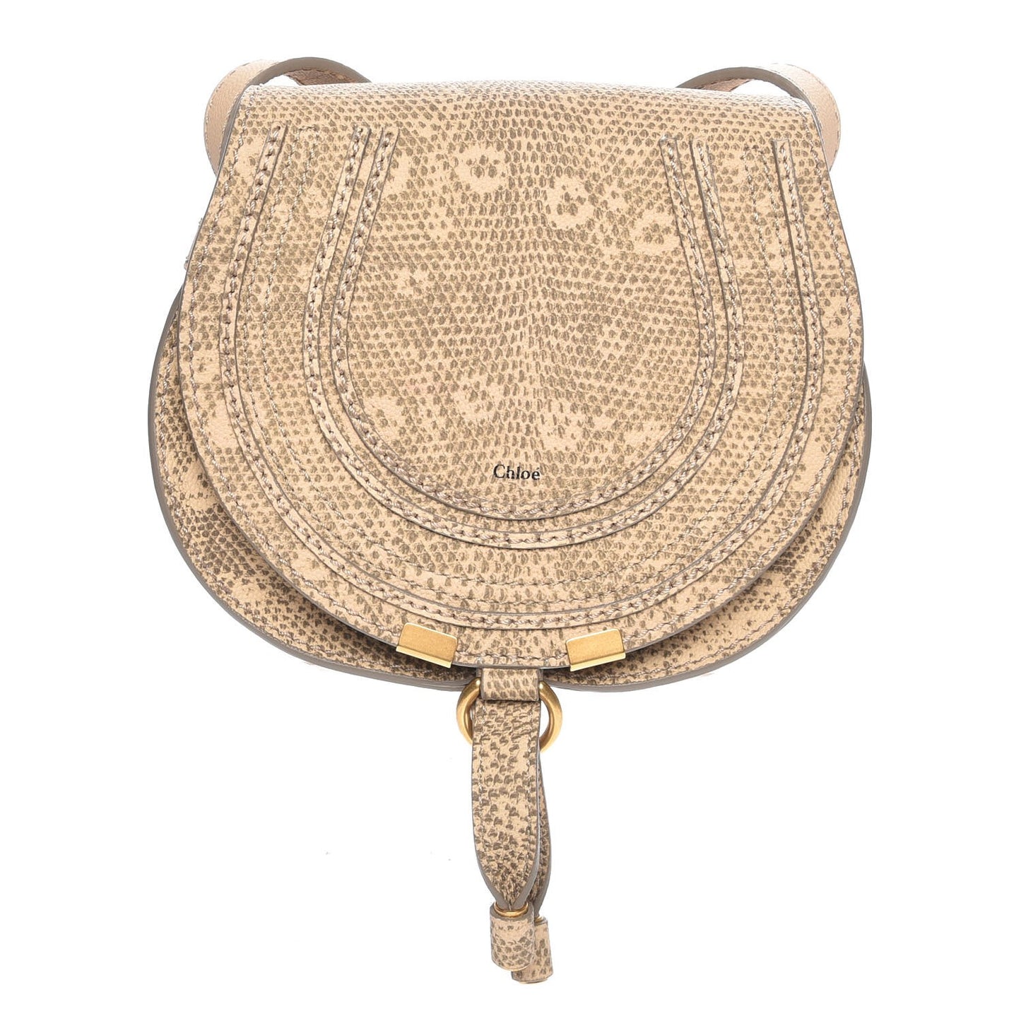 Calfskin Lizard Embossed Mini Marcie Round Crossbody Bag Rose Milk