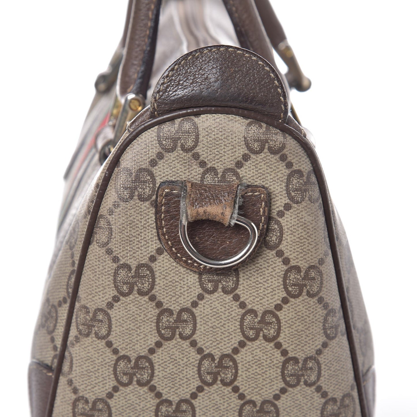 GG Plus Monogram Vintage Web Small Boston Dark Brown