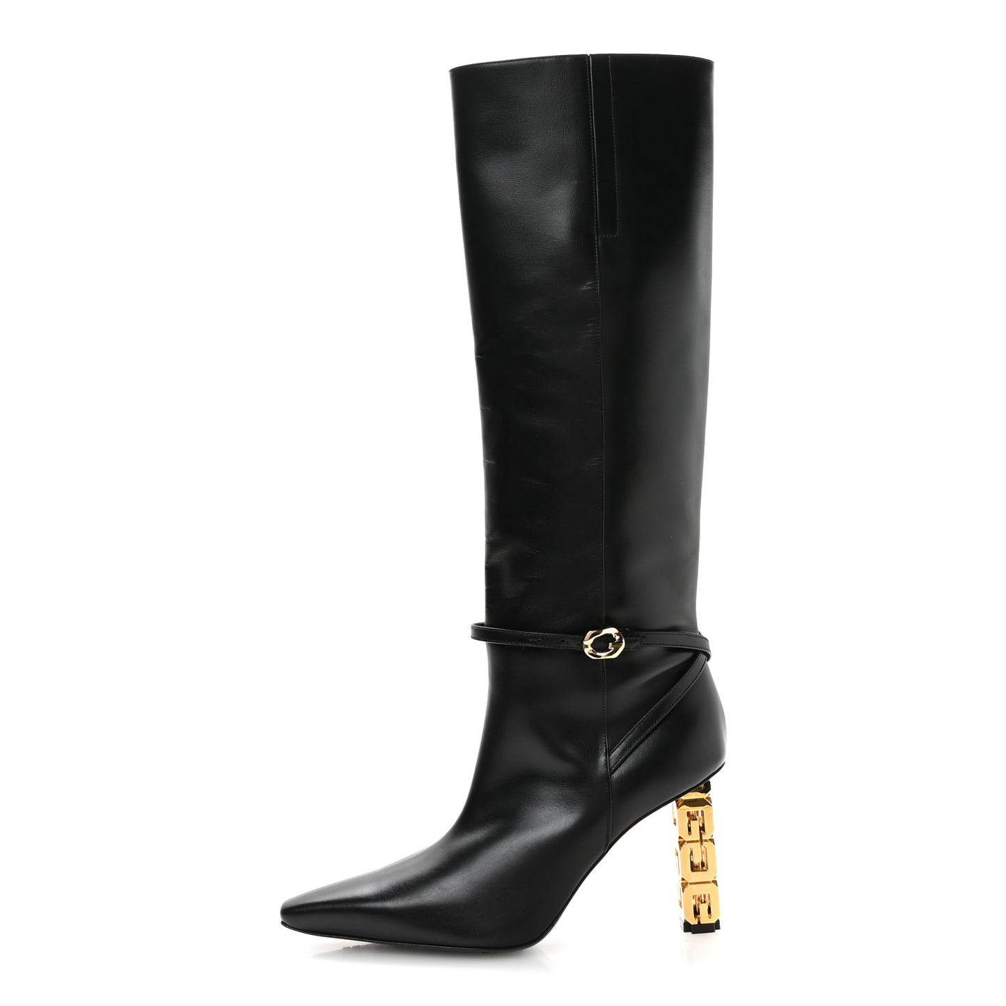 Grained Calfskin G Cube Knee High Boots 38 Black