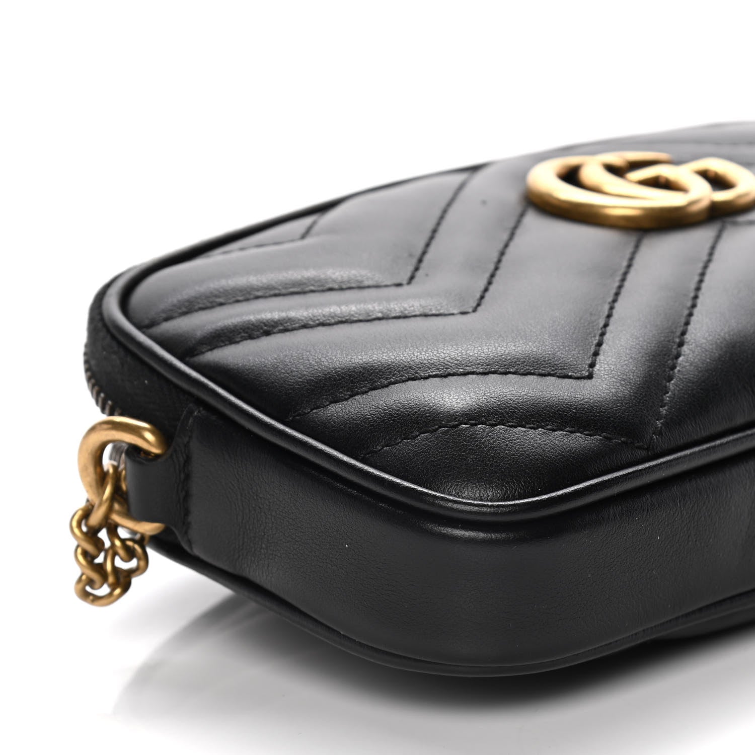 Gucci Calfskin Matelasse Mini GG Marmont Chain Crossbody Bag Black 8 of 10