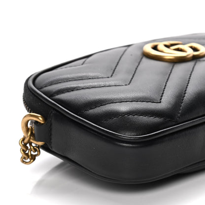 Gucci Calfskin Matelasse Mini GG Marmont Chain Crossbody Bag Black 8 of 10