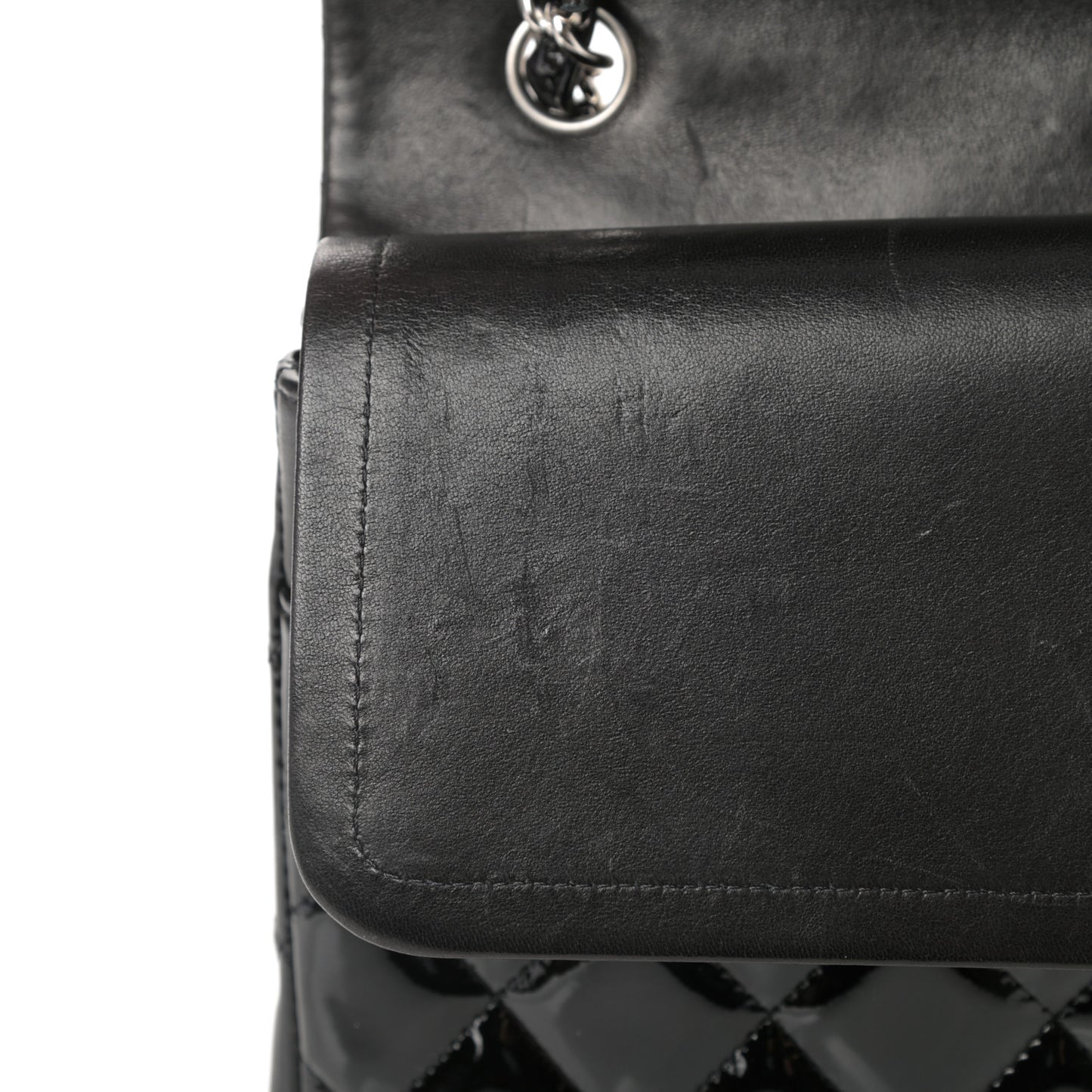 Patent Quilted Jumbo Double Flap Black