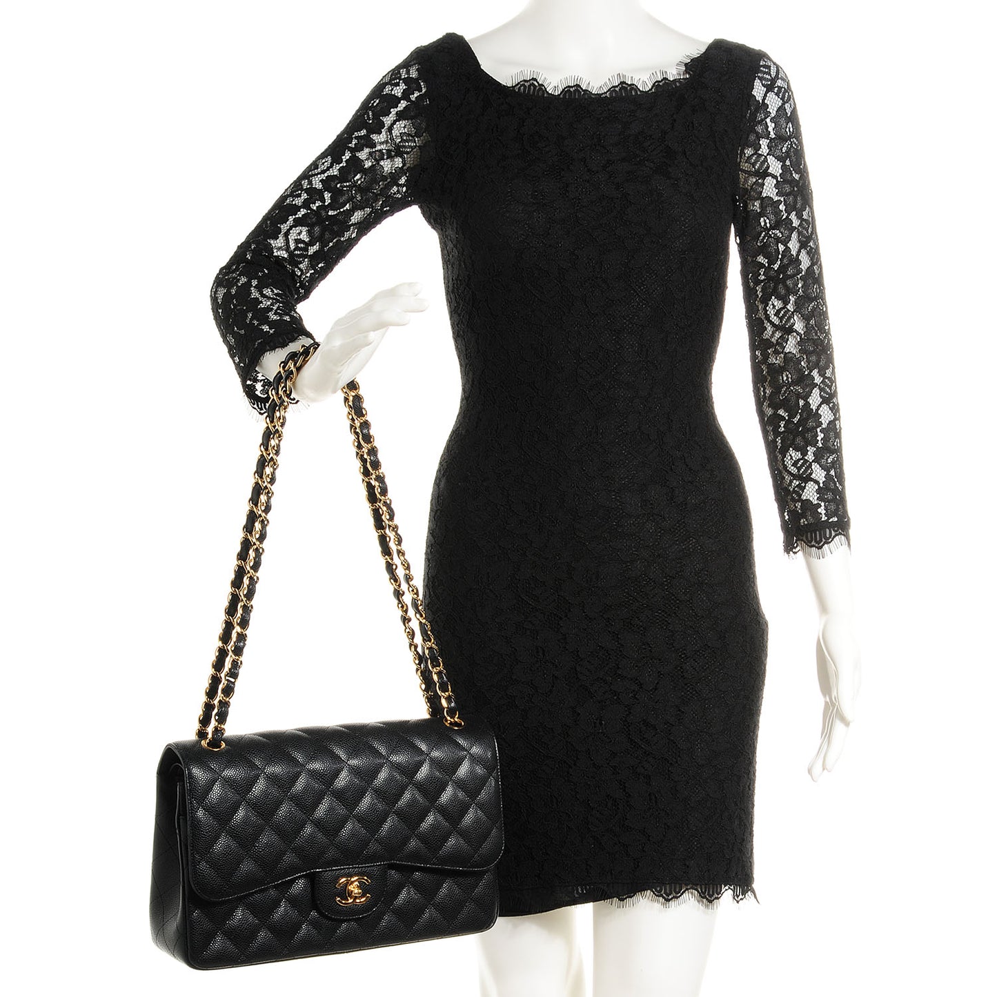 Caviar Quilted Jumbo Double Flap Black