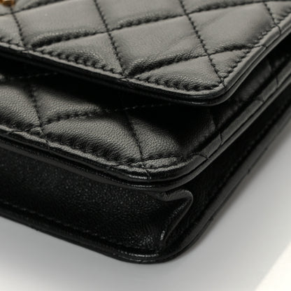 Chanel Lambskin Quilted CC Pearl Crush Wallet on Chain WOC Black 6 of 10