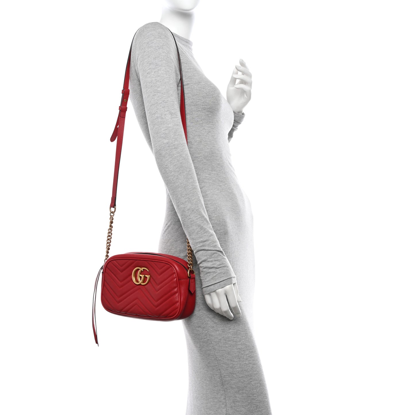 Calfskin Matelasse Small GG Marmont Chain Shoulder Bag Hibiscus Red