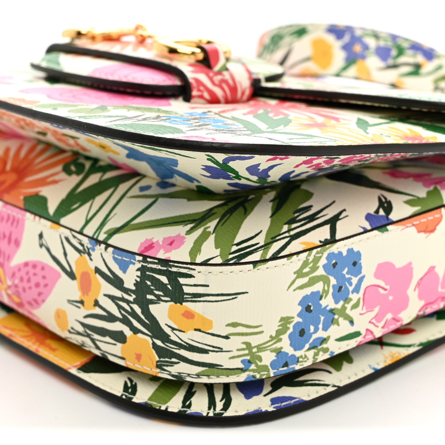 Gucci X KEN SCOTT New Shangai Calfskin Jardin D'Avril Floral Print Horsebit 1955 Shoulder Bag Ivory Pink Wild Rose 10 of 10