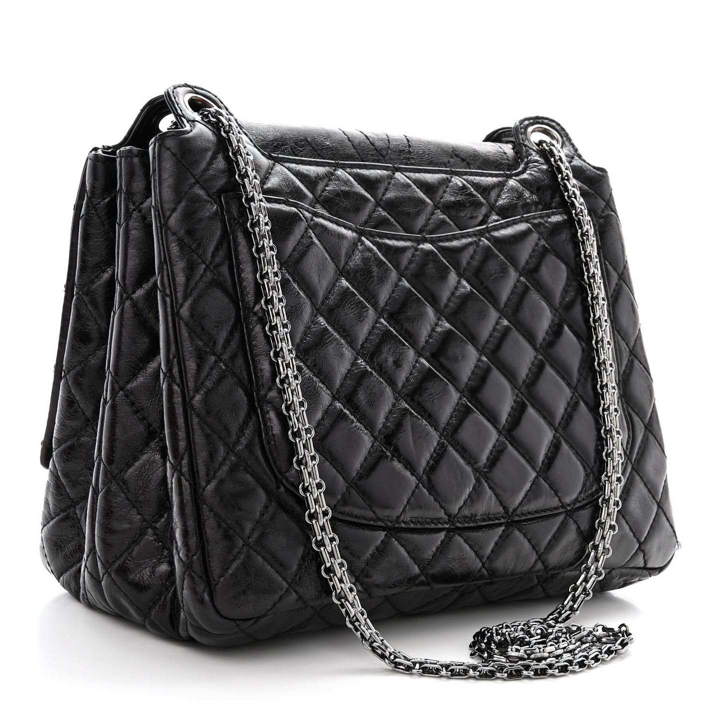 Metallic Aged Calfskin Quilted Reissue 2.55 Accordion Flap Black