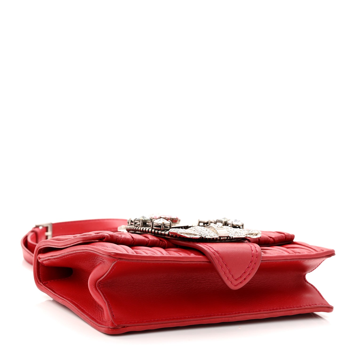 Miu Miu Nappa Matelasse Madras Crystal Embellished Shoulder Bag Fuoco 4 of 10