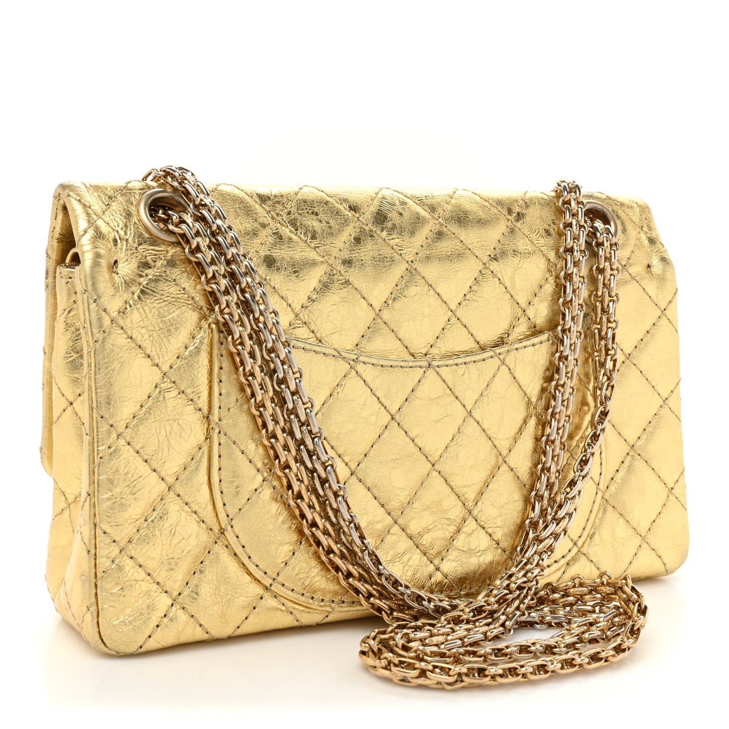 Metallic Aged Calfskin Quilted 2.55 Reissue 225 Flap Gold