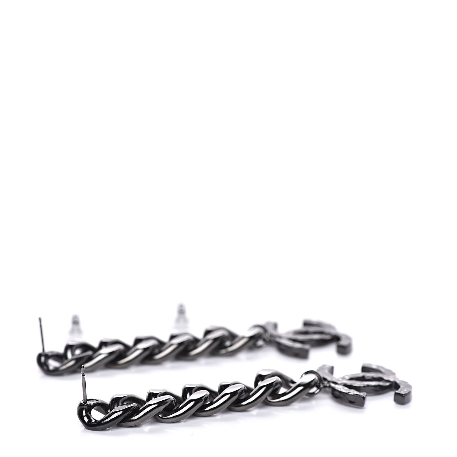 Chanel Metal CC Pick Drop Earrings Ruthenium 3 of 5