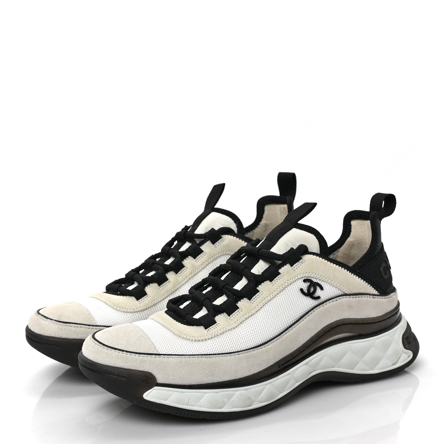 Chanel Velvet Calfskin Mixed Fibers CC Sneakers 39.5 Ivory Black 3 of 10