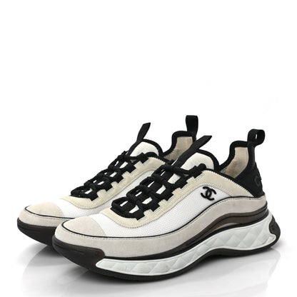 Chanel Velvet Calfskin Mixed Fibers CC Sneakers 39.5 Ivory Black 3 of 10