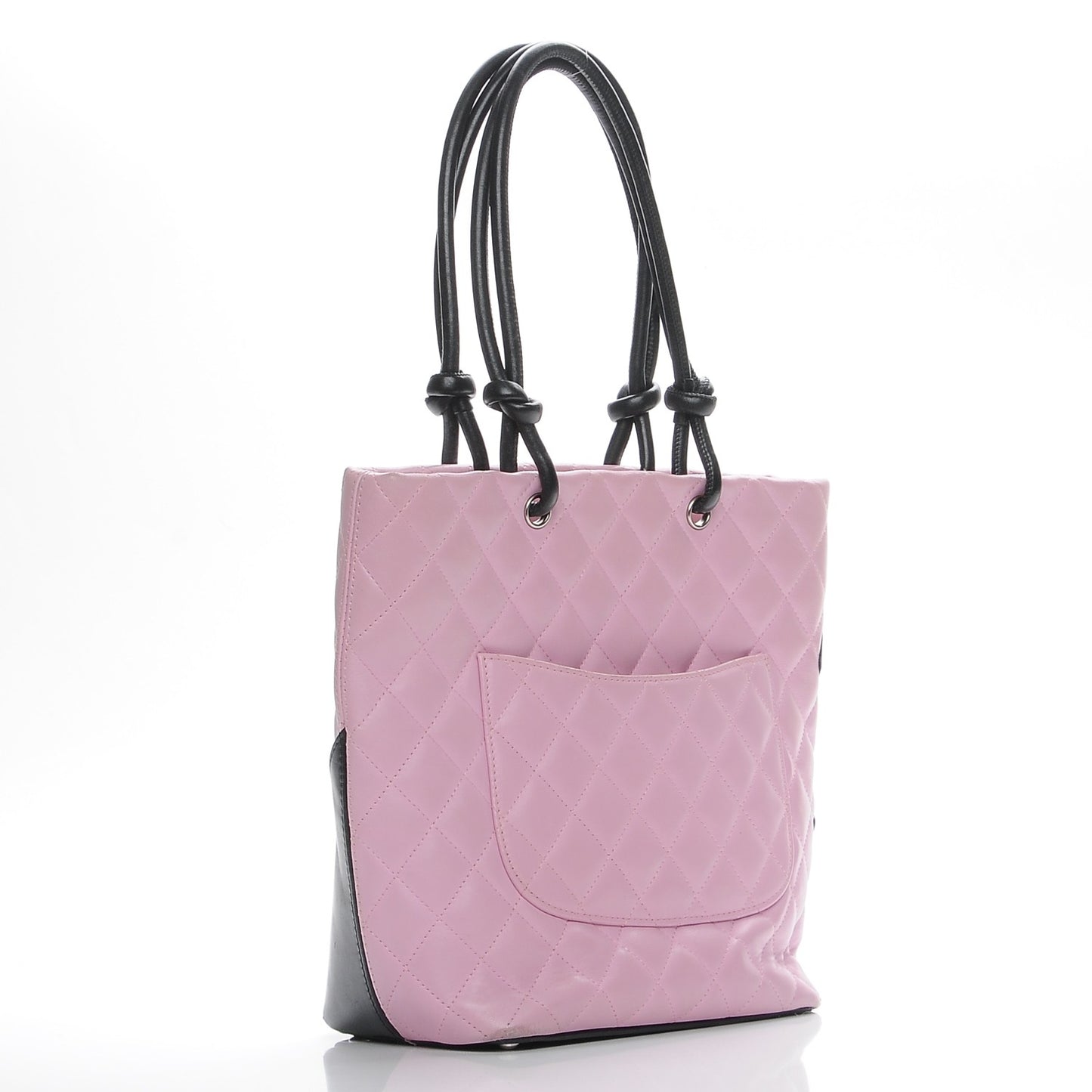 Calfskin Quilted Medium Cambon Tote Pink Black
