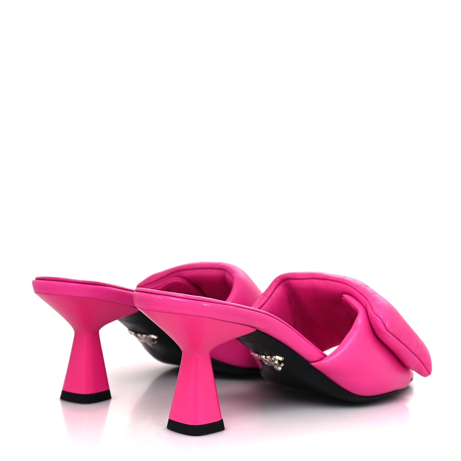 Prada Nappa Soft Padded Metal Triangle Logo 65mm Slide Sandals 37 Begonia Fluo 4 of 8