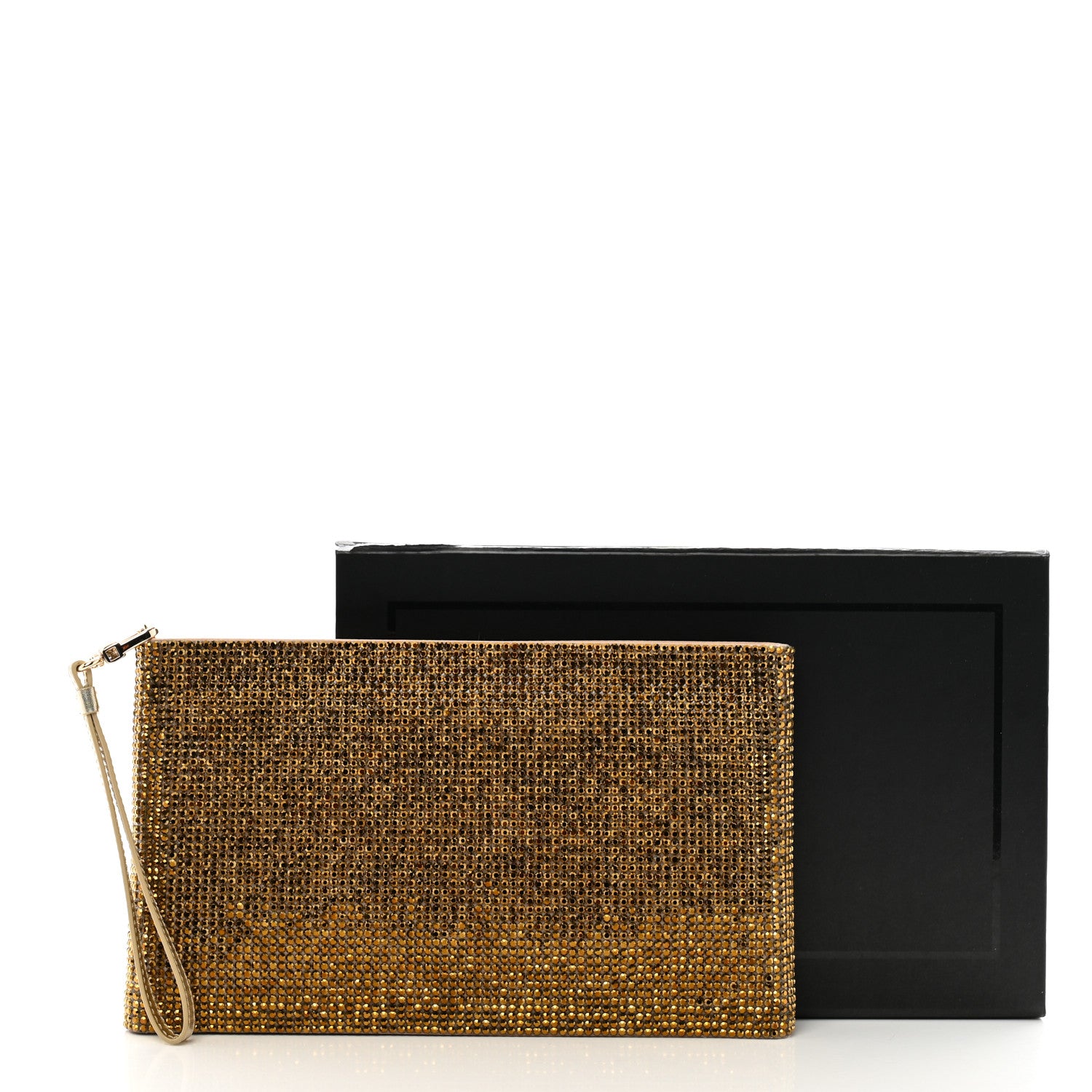 Judith Leiber Satin Swarovski Crystal Wristlet Pouch Gold 9 of 9