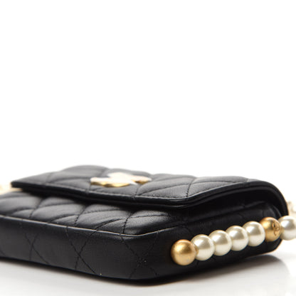 Chanel Calfskin Quilted About Pearls Card Holder Flap With Chain Black 7 of 12
