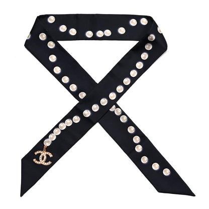 Chanel Silk Pearl CC Slim Bandeau Scarf Navy 2 of 6