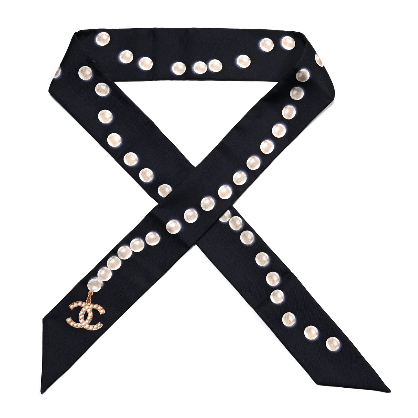 Silk Pearl CC Slim Bandeau Scarf Navy