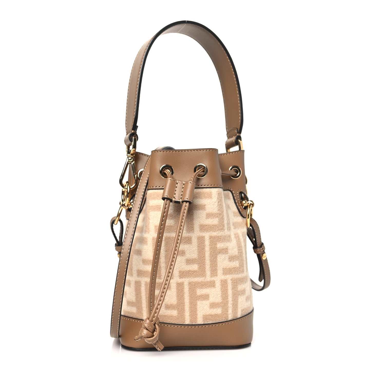 Wool Vitello King FF 1974 Mini Mon Tresor Bucket Bag Beige Cammello Sand