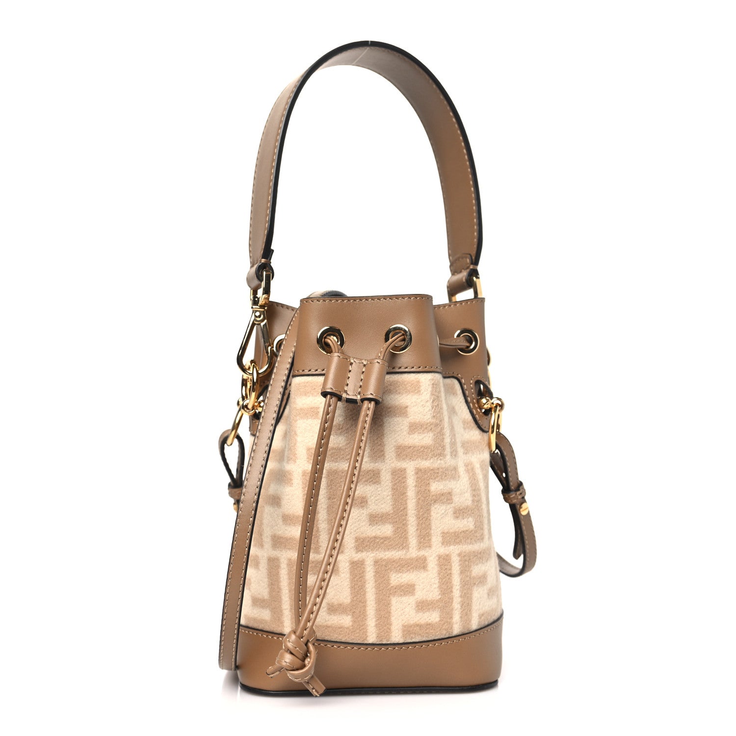 Fendi Wool Vitello King FF 1974 Mini Mon Tresor Bucket Bag Beige Cammello Sand 1 of 9