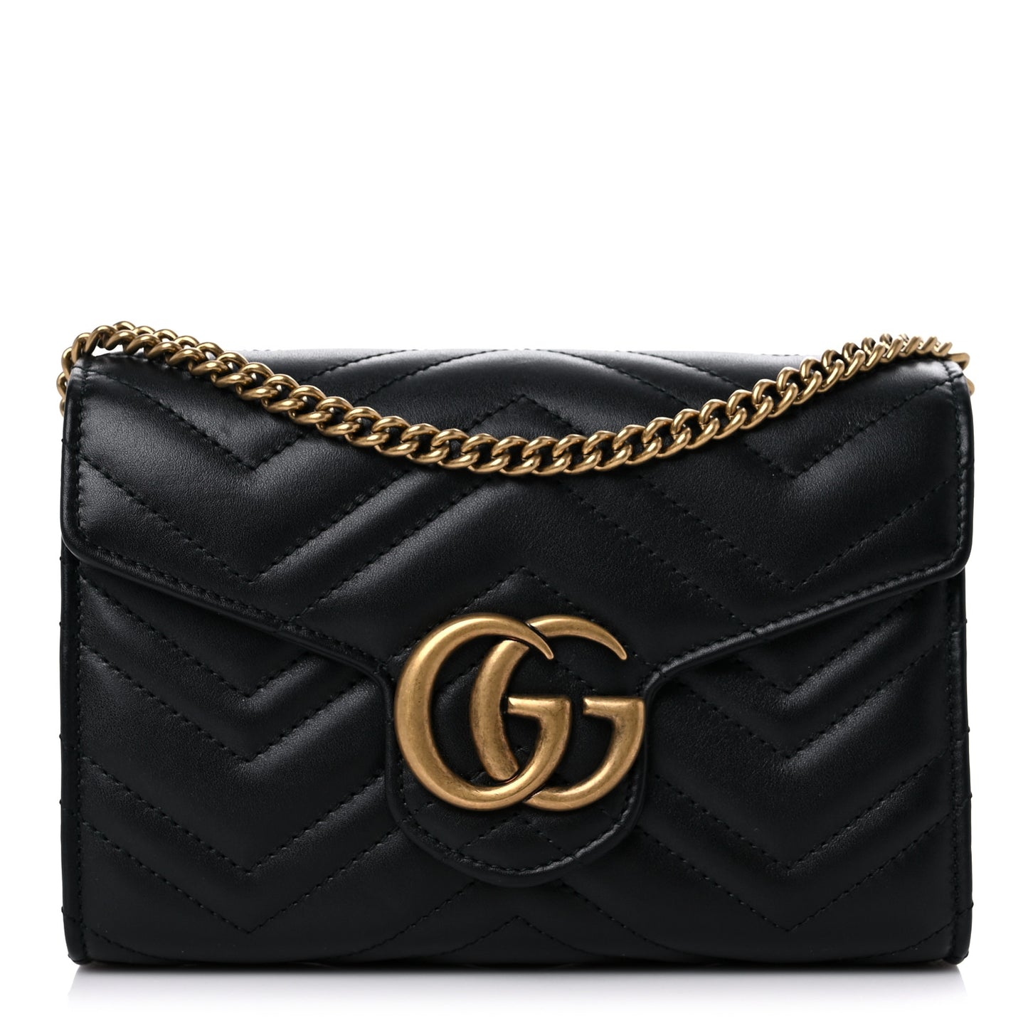 Calfskin Matelasse GG Marmont Chain Wallet Black