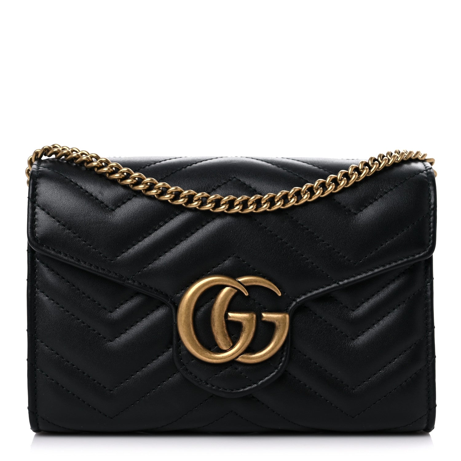 Gucci Calfskin Matelasse GG Marmont Chain Wallet Black 1 of 9