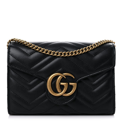 Gucci Calfskin Matelasse GG Marmont Chain Wallet Black 1 of 9