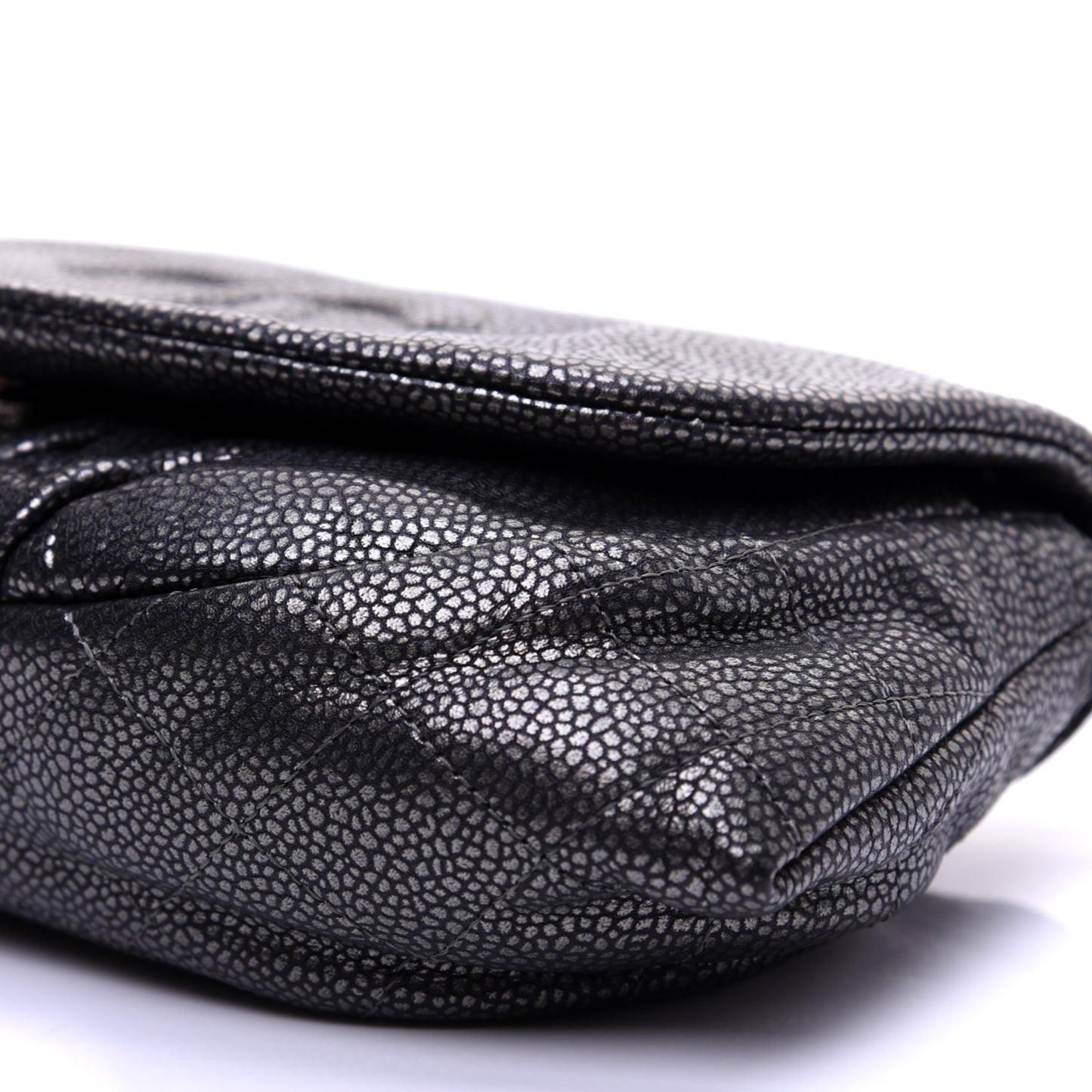 Metallic Caviar Half Moon Wallet On Chain WOC Dark Silver